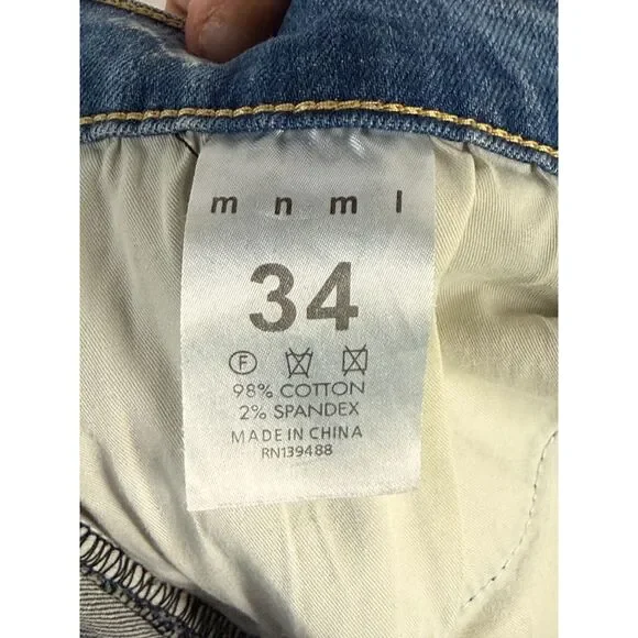 MNML Light Wash Distressed Skinny Jeans Ripped Knee Denim Size 34 Used - Picture 5 of 5